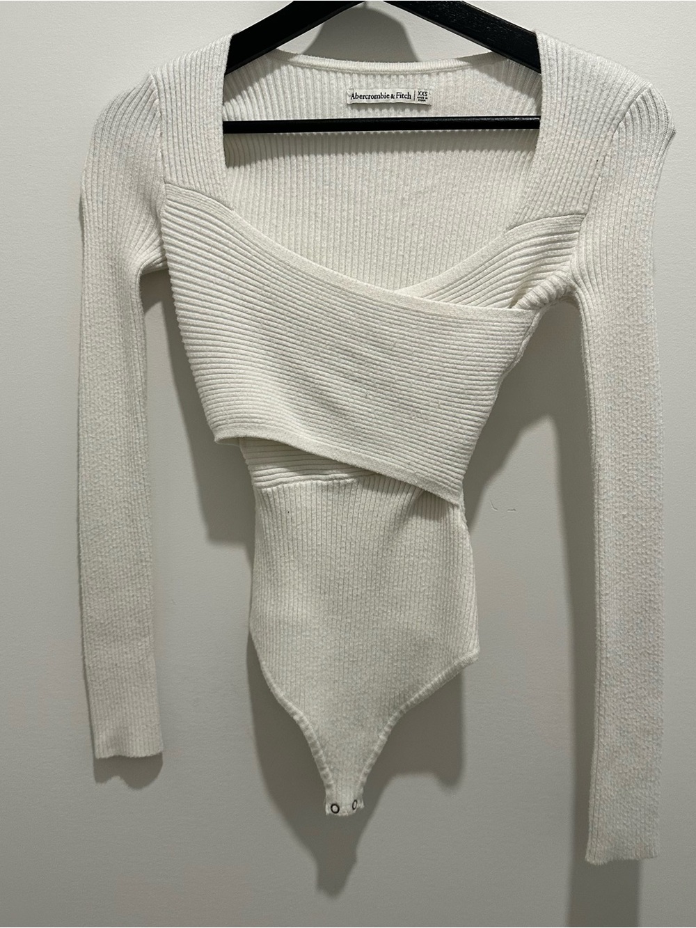 Abercrombie & Fitch Cream Ribbed Wrap Long-Sleeve Bodysuit